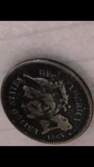 1865 Three Cent Nickel Piece Antique Collectable U.  S.  Civil War Coin