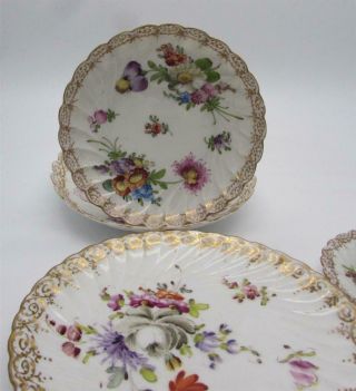 6 Piece Antique 19thC Dresden Porcelain Cups Saucers Plates - Hand Painted 7