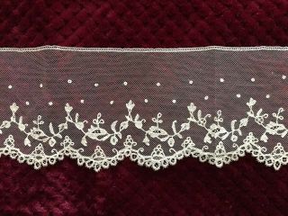 Rare & Perfect Antique Needle Lace Edging - Application On Tulle 1.  5 Yards By 4.  5