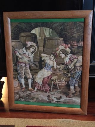 Needlepoint Tapestry Framed Victorian Musicians Vintage Or Antique 22 " X 18 "