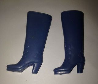 Vintage Blue Barbie Doll Boots With Hearts On The Bottom - Made In Korea