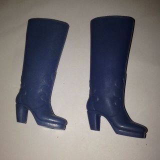 Vintage Blue Barbie Doll Boots With Hearts On The Bottom - Made in Korea 3