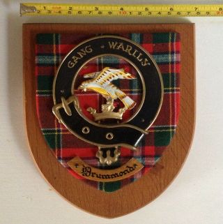 Vintage Scottish Carved Oak Clan ‘drummond’ Tartan Plaque Crest Shield