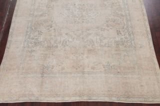 Antique MUTED Pale Peach Silver Grey WORN Distressed Oriental Area Rug Wool 9x12 5
