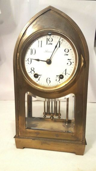 Rare Antique Ansonia Glass And Brass Beehive Mantel Clock