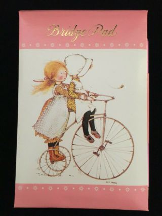 Vintage Pink Holly Hobbie Bridge Score Writing Note Pad W Pencil Girls Bicycle