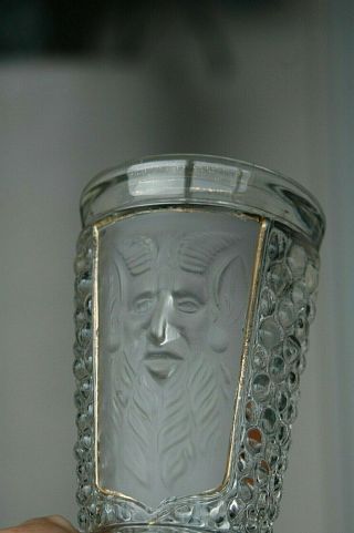 Eapg Frosted Face Of Mephistopheles Antique Pressed Glass Thousand Eye Goblet Nm