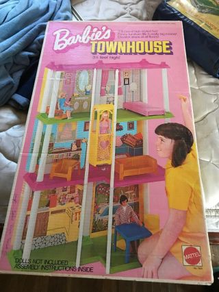 Vintage 1973 Mattel Barbie Townhouse W/ Elevator,  Instructions & Box