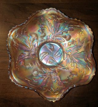 Antique Fenton Thistle Marigold Carnival Glass Bowl
