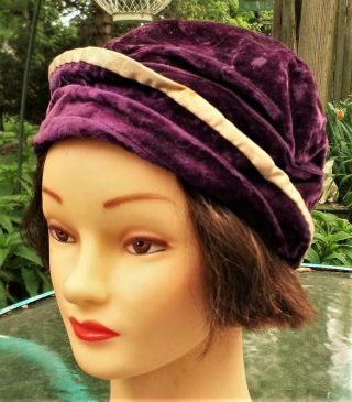 Antique Purple Velvet Cloche Hat For Woman Antique Doll Or Child Regency Hats
