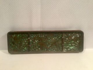 Antique Tiffany Studios Pen Tray W/ Pine Needle Pattern 1004 Green Slag