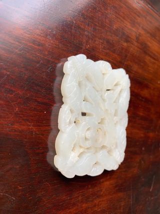 FINE CHINESE QING PERIOD HAND CARVED WHITE JADE ANTIQUE PLAQUE W BUTTERFLY 3