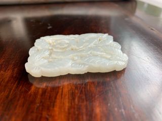 FINE CHINESE QING PERIOD HAND CARVED WHITE JADE ANTIQUE PLAQUE W BUTTERFLY 4