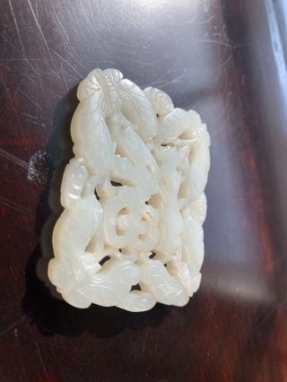 FINE CHINESE QING PERIOD HAND CARVED WHITE JADE ANTIQUE PLAQUE W BUTTERFLY 8