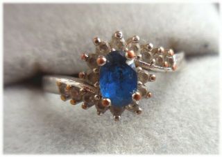 Antique 925 Sterling Blue Sapphire Diamond Ring Size 7