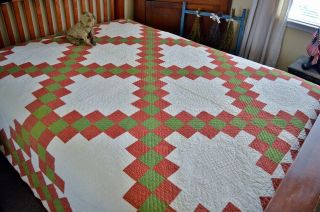 Antique 1800s Hand Stitched Calico Triple Irish Chain Quilt With Border