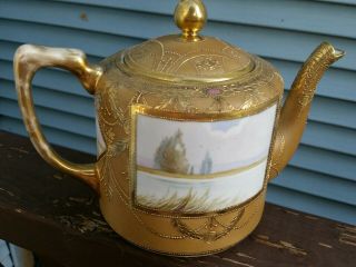 Antique Nippon Teapot 24 K Gold Hand Painted Overlay