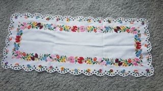 Hungarian Hand Embroidered Table Runner From Kalocsa
