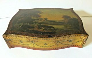 Antique Wooden Box Early Mauchline Ware Hand Painted Scottish Castle Scene Treen