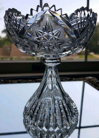 Abp Antique Cut Glass Crystal Footed Bowl,  Rare Piece Very Fine Cut 6 " Abp.