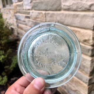 Antique Glass Fruit Jar Lid Glocker Sanitary Pat 1911 Aqua Heavy Scarce 2