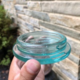 Antique Glass Fruit Jar Lid Glocker Sanitary Pat 1911 Aqua Heavy Scarce 3