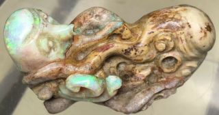 Antique Carved Mintabie Opal Australia Two Octopuses 1