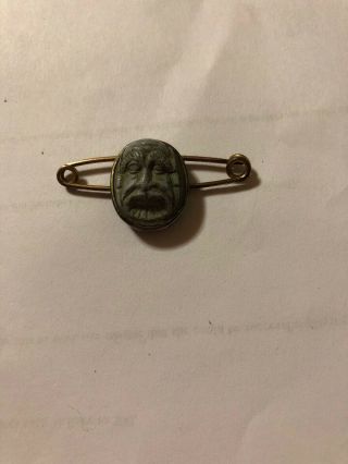 Antique Hand Carved Old Man From Stone Pin
