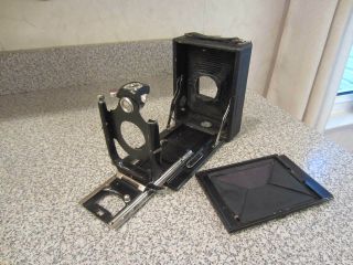 Antique 4 X 5 Folding Camera Black Leather Bellows View Finder Doulbe Extension