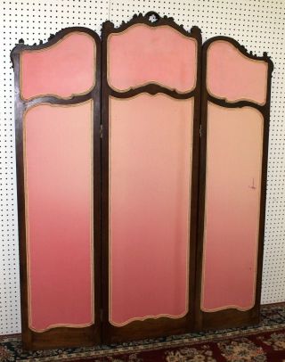 Antique Walnut Louis XV Country French Mirror 3 Panel Screen Gold Relief c1890 10