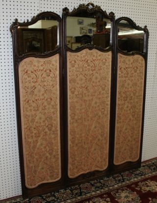 Antique Walnut Louis XV Country French Mirror 3 Panel Screen Gold Relief c1890 11