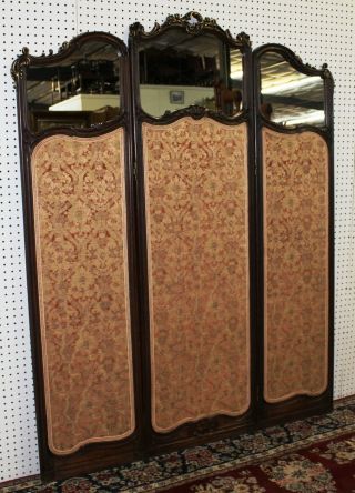 Antique Walnut Louis XV Country French Mirror 3 Panel Screen Gold Relief c1890 12
