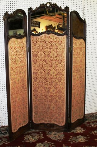 Antique Walnut Louis Xv Country French Mirror 3 Panel Screen Gold Relief C1890
