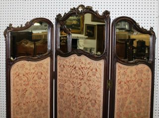 Antique Walnut Louis XV Country French Mirror 3 Panel Screen Gold Relief c1890 7