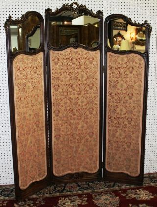 Antique Walnut Louis XV Country French Mirror 3 Panel Screen Gold Relief c1890 8