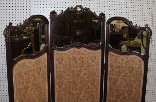 Antique Walnut Louis XV Country French Mirror 3 Panel Screen Gold Relief c1890 9