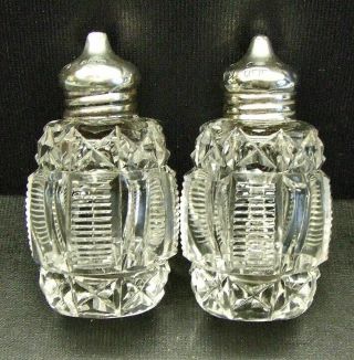 Hallmarked Silver Top & Cut Glass Salt & Pepper Pots - London 1912 - Williams