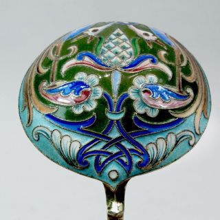Rare Museum Large Russian 88 Silver Enamel Spoon With Storks By Khlebnikov