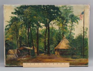 1929 Antique GEORGE N CHAPMAN Oil Painting,  Boy Scouts Camping Encampment NR 2