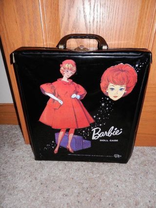 1962 Vintage Barbie Black Single Doll Case Red Flare Bubblecut Graphic