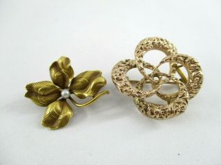 2 Antique Victorian Era Scatter Pin Brooches 10k & 14k Yellow Gold Circa 1890 