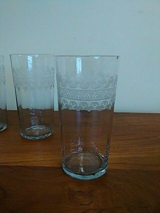 Vintage Antique Etched Water Ice Tea Glasses Depression Era.