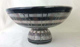 12” Pottery Ceramic Bowl Italian Mid - Century Modern Pedestal Dish - Signed