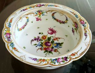 ANTIQUE DRESDEN GERMANY HAND PAINTED FLORAL FRUIT BOWL 2
