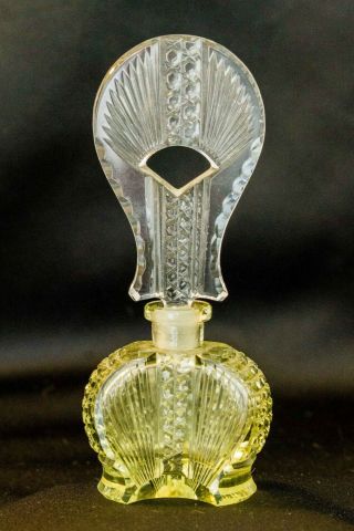 Antique Czech Perfume Bottle Art Deco 1920s 1930s Cut Czech Yellow Crystal Glass