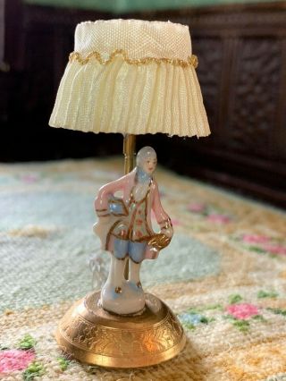 Vintage Miniature Dollhouse Artisan Porcelain Georgian Male Lamp Base Silk Shade