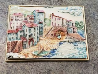 3d Design Detailed Seaside Village Tile Decoration Made In Italy 7.  5 " X 5.  5 "