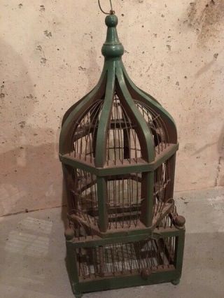Bird Cage Antique,  Morrocan Style,  Wood And Metal,  Green,  Shabby Chic,  Antique