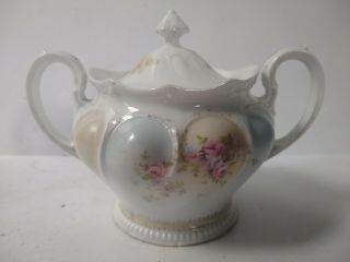 Antique Rs Prussia Pink Rose Porcelain Sugar Bowl With Lid