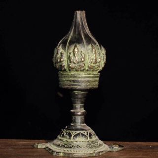 Antique Tibetan Buddhism Old Bronze Lotus Lamp Oil lamp 2